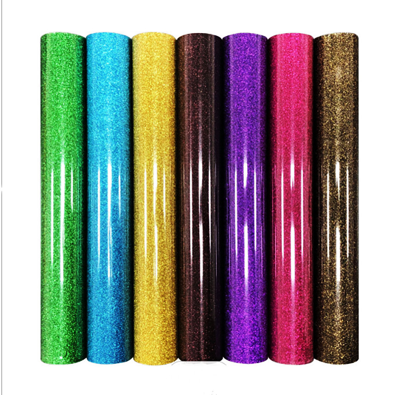 glitter vinil textile iron on htv vinyl rolls supplier flex custom logo sheet glitter heat transfer vinyl for tshirts