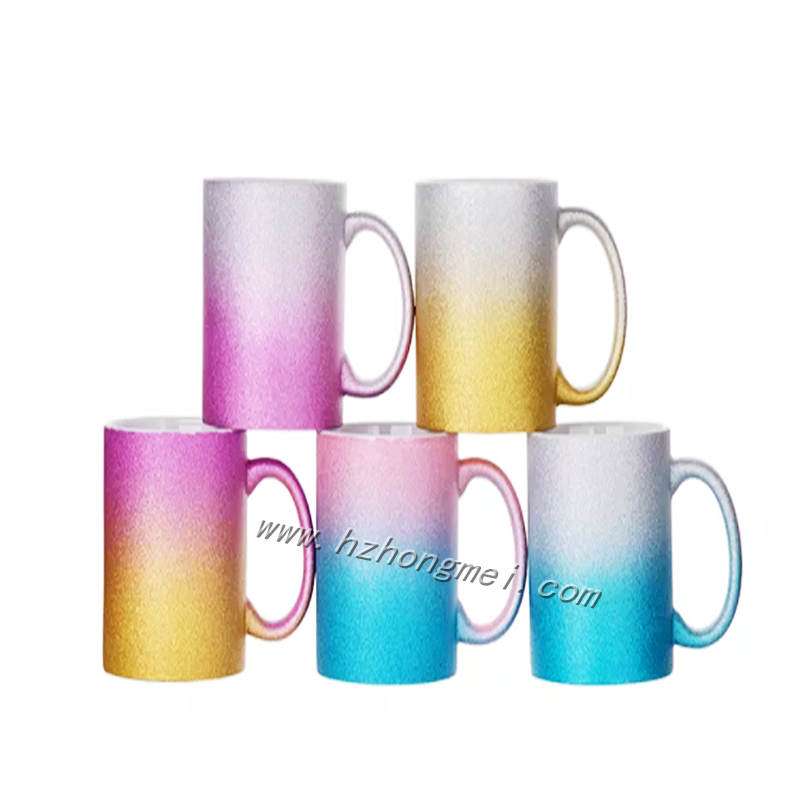 Customization Sublimation Blanks 11oz 300ml 3A Ceramic Gradient Glitter Sublimation Mugs In Stock