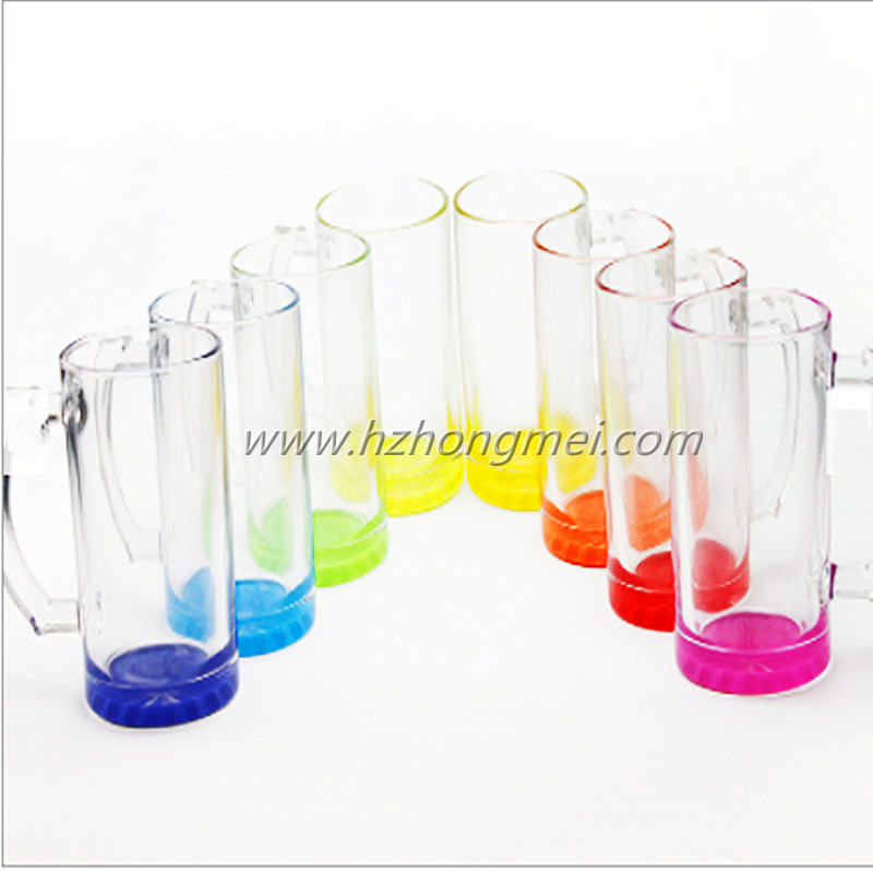 Sublimation Mug Supplier Ombre Colored 16oz Clear Handgrip Glass Beer Mugs with Gradient Colorful Bottoms Heat Transfer Printing