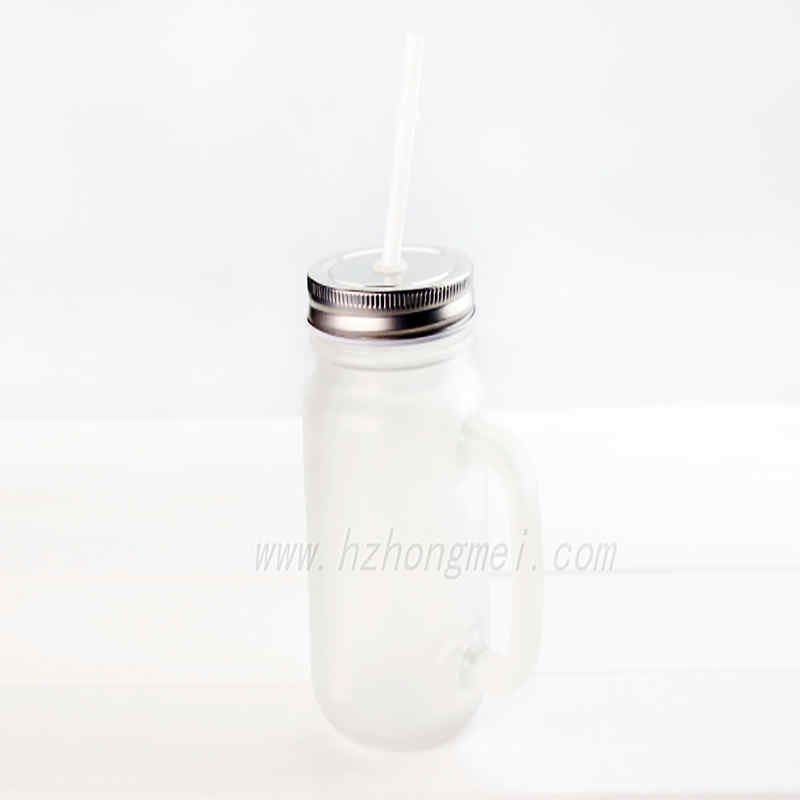 16oz Frosted Mason Jar Mugs with Handle and Straws Old Fashioned Drinking