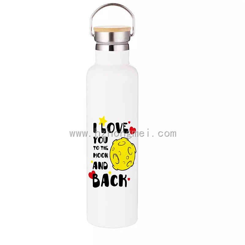 Sublimation Blanks Item 750ml 25oz White Portable Bamboo Lid Stainless Steel Water Bottle BW30W-750