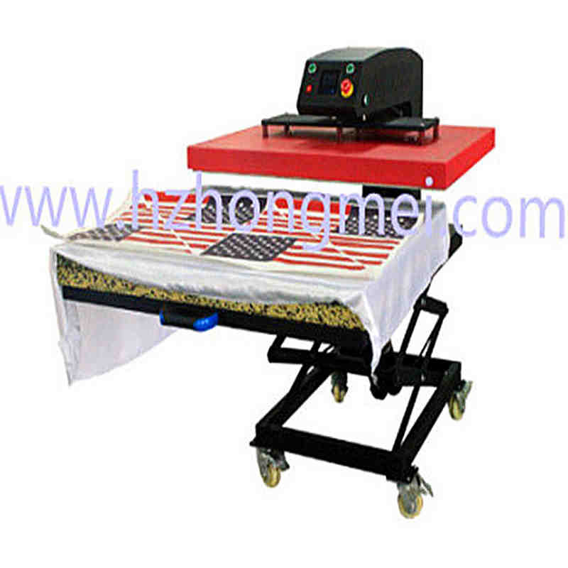 	this machine is designed for high pressure heat transfer artwork onto blanks in large quantity