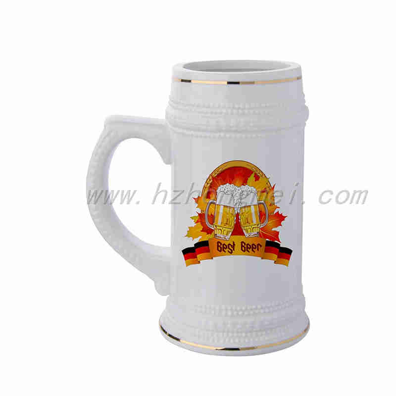 22oz custom beer mug Sublimation Stoneware beer Steins,elegent beer tankard with Gold Rim