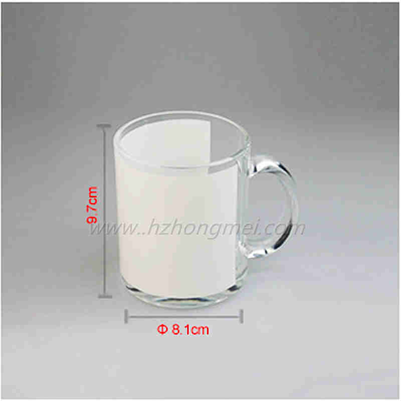 Promotional DIY Photo 11oz Sublimation Clear Glass Milk Mugs With White Patch And Handle Custom Sublimation Glass Beer Mug