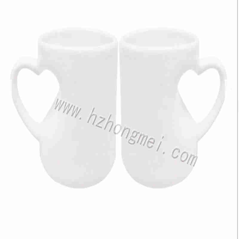 Professional Heart Shape Handled Glossy white sublimation Mug